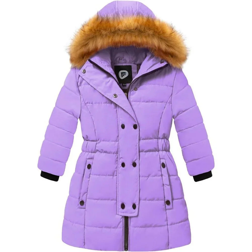 Girls Warm Winter Coats Thicken Long Parka Fleece Puffer Jacket Hooded Quilted W